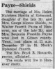 Marriage of Helen Hutchens Shields to Walter Faucett Payne 20 Dec 1961
