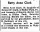 Obituary - Betty Anne Clark - Dau of Howard F. Clark